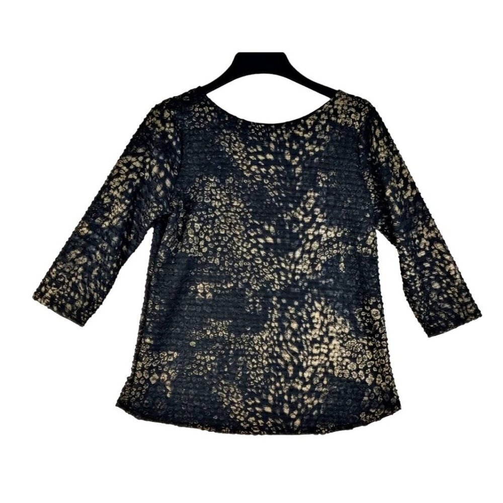 Stretchy Tunic Top Shimmery Black Gold sz L by Peck&Peck Crinkle Fabric Comfort
